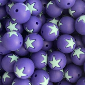 Star Shape"   Round  Dark Blue  Light Blue heart inner shapeSilicone Bead