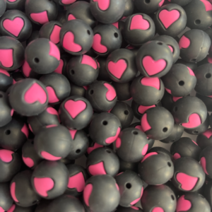 Dark Grey and Pink Heart Inner Round