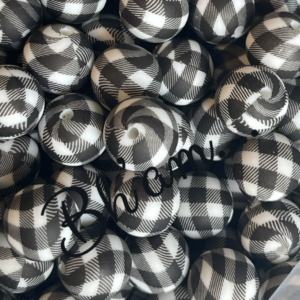 Black and White Lattice 15mm ,Silicone Bead.