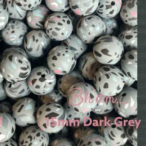 Dark Grey Leopard 15mmSilicone Bead