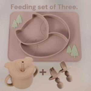 Peach: Feeding Set, -4 pcs, fox plate, Pand cup, fork & spoon-Peach