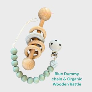 Blue -Dummy Chain set with wooden Rattle