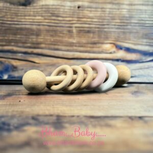 Organic Wooden Rattle Pink and White