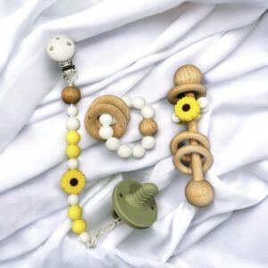 4pcs Yellow & White Sunflower Rattle teething set