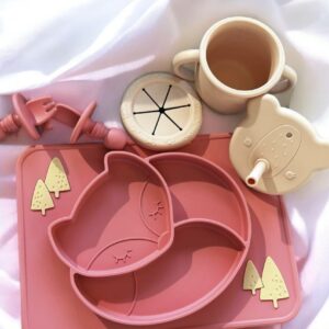 Pink :Feeding set OF 4.- Pink Watermelon pink