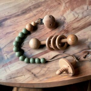 Sage Green 3pcs gift set Natural wood